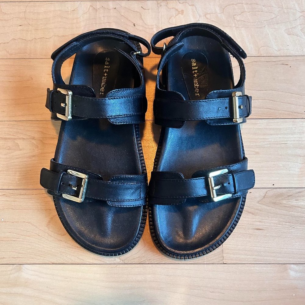 Salt + Umber Black Leather Sandals